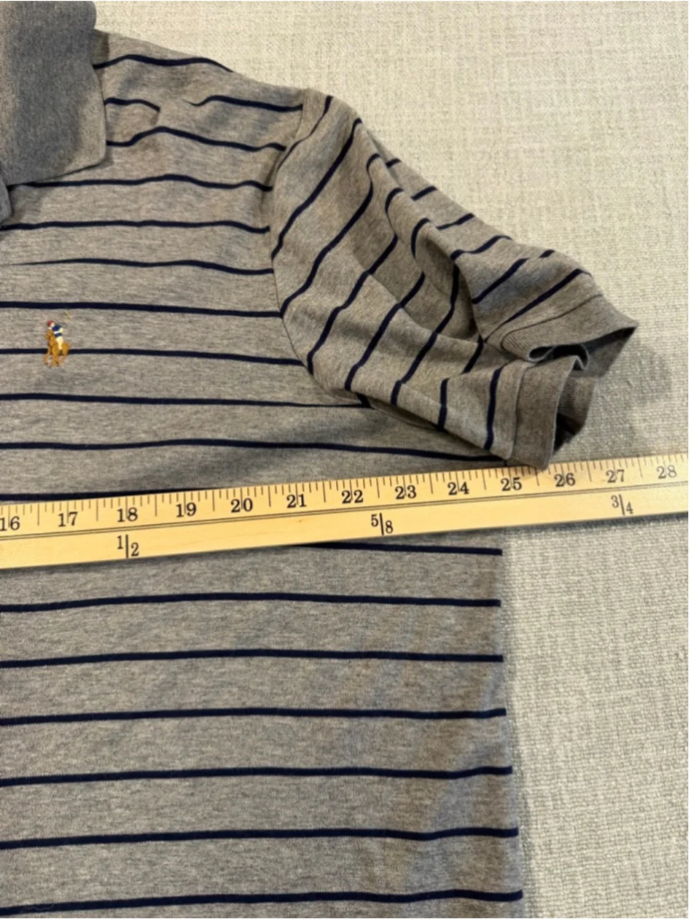 Polo Ralph Lauren gray and navy blue striped short sleeve polo men’s large